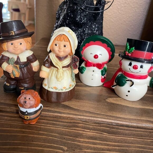 Hallmark Vintage Pilgrim and Snowmen Salt and Pepper Shakers - Picture 7 of 8